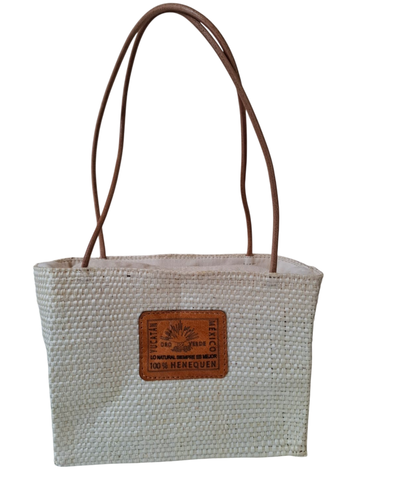 Bolsa Chica de Henequén con Asa de Piel