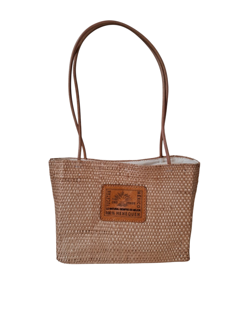 Bolsa Chica de Henequén con Asa de Piel