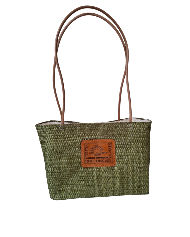 Bolsa Chica de Henequén con Asa de Piel