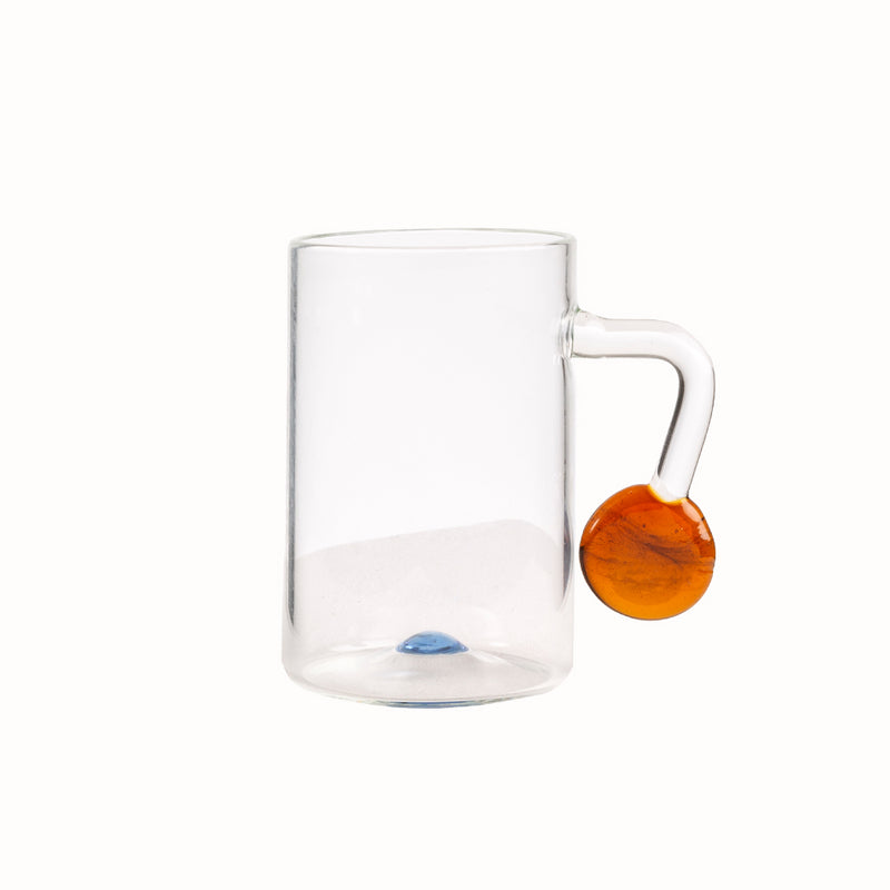 GLASS MUG WITH AMBER CIRCLE HANDLE